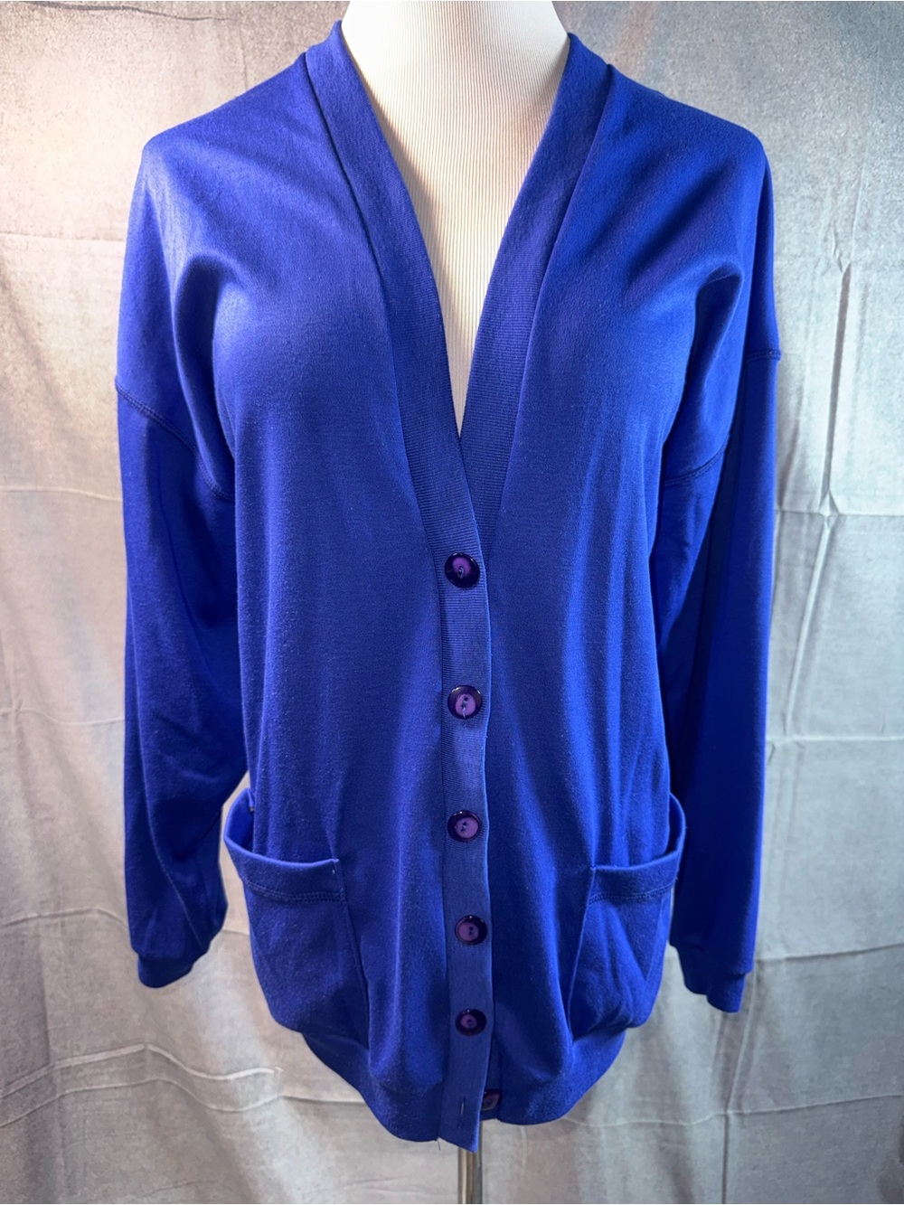 1920-Jaclyn Sport Soft V-Neck Button Cardigan in Royal Blue
